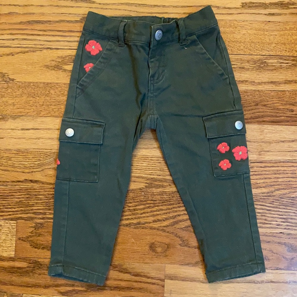 Gymboree - Olive Cargo Pants WEmbroidered Poppies